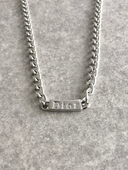 Christian Dior Logo Motif Necklace Silver Vintage nvyvs8