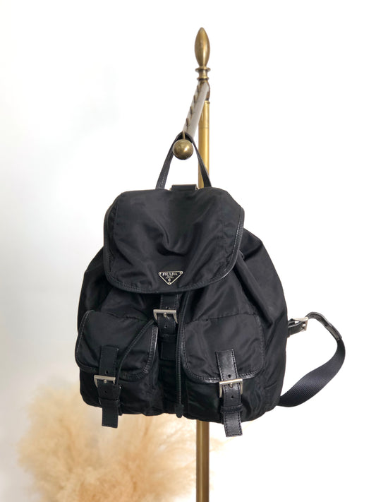 PRADA Tessuto Triangle Logo Backpack Black Vintage rj533h