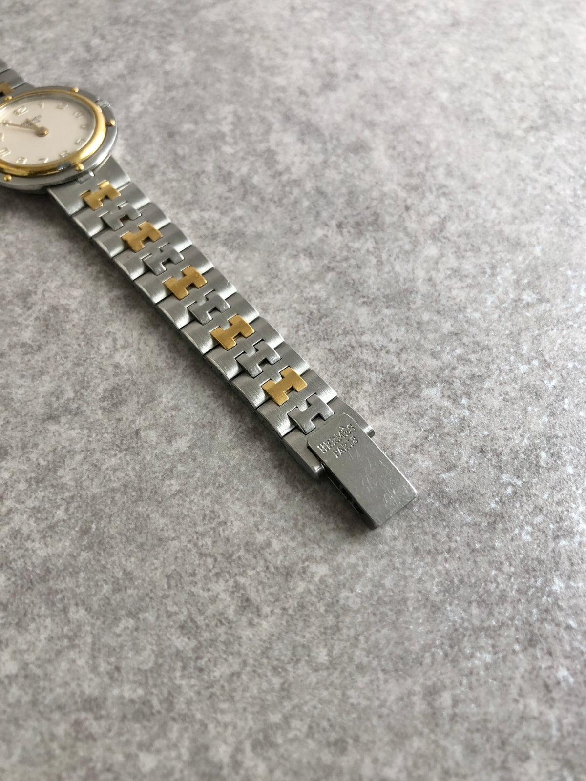 HERMES Logo Quartz Watch Silver×Gold Vintage ud4ac3