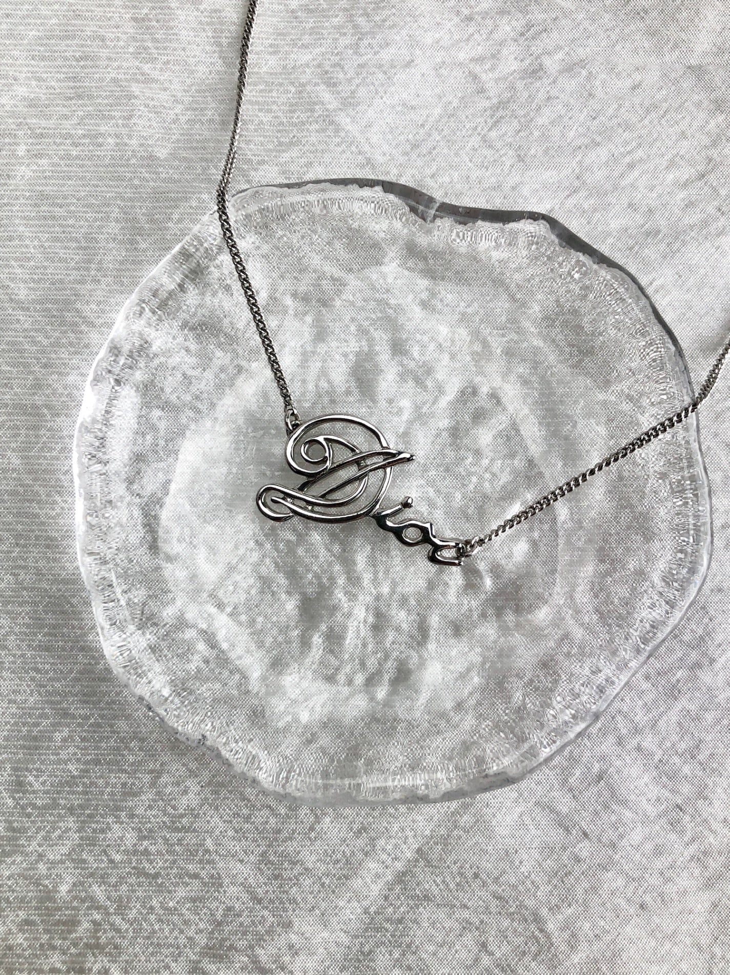 Christian Dior Dior Logo Necklace Silver Vintage 7y22dd