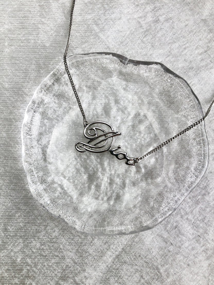 Christian Dior Dior Logo Necklace Silver Vintage 7y22dd