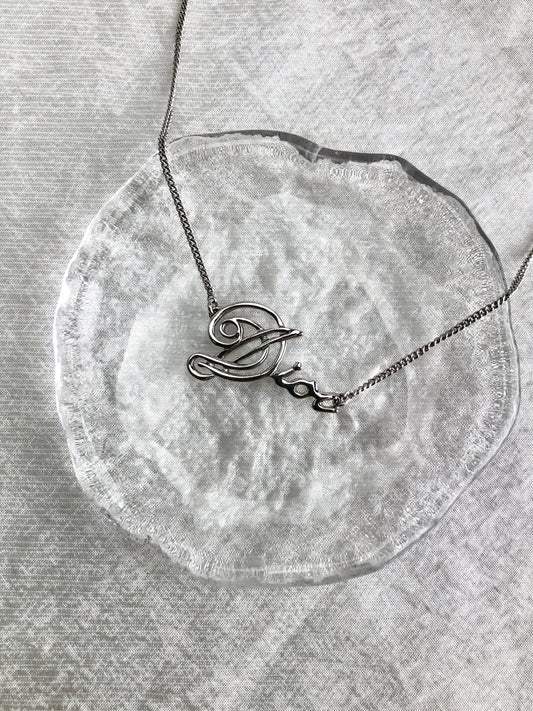 Christian Dior Dior Logo Necklace Silver Vintage 7y22dd