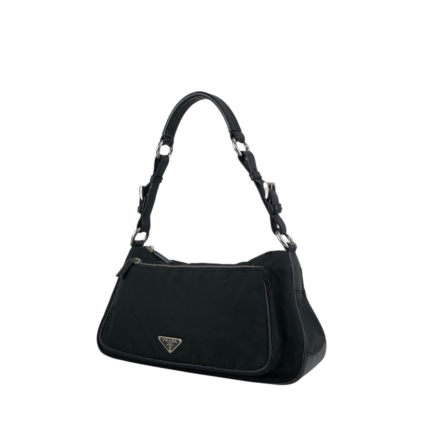 PRADA Tessuto Triangle Logo Shoulder bag Hobobag Black Vintage uxyr4i