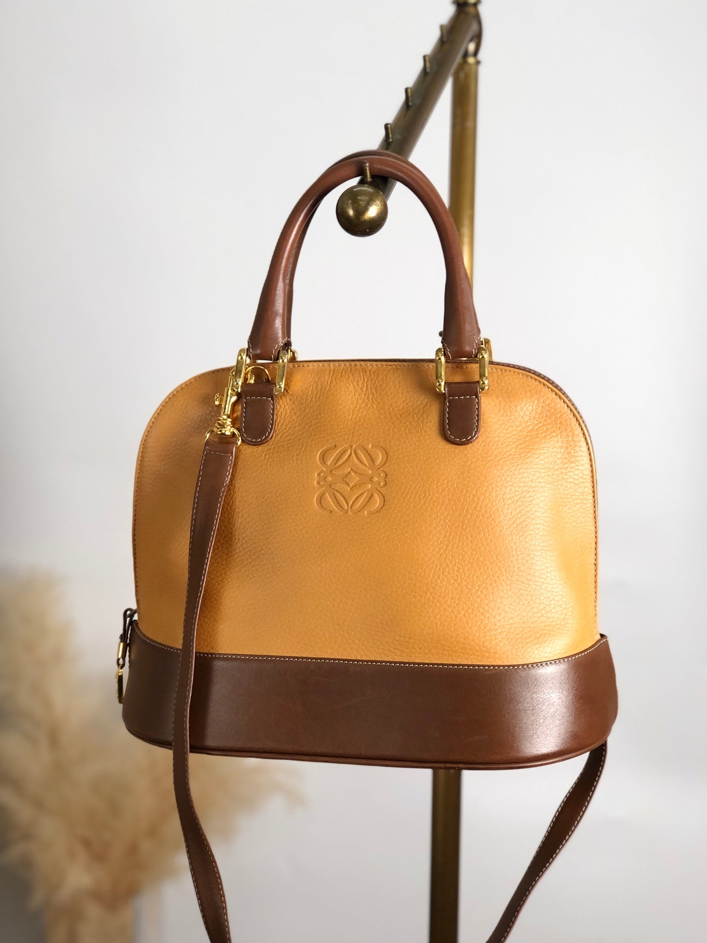 LOEWE Anagram Two-way Handbag Shoulder bag Brown×Camel Vintage ncuay4