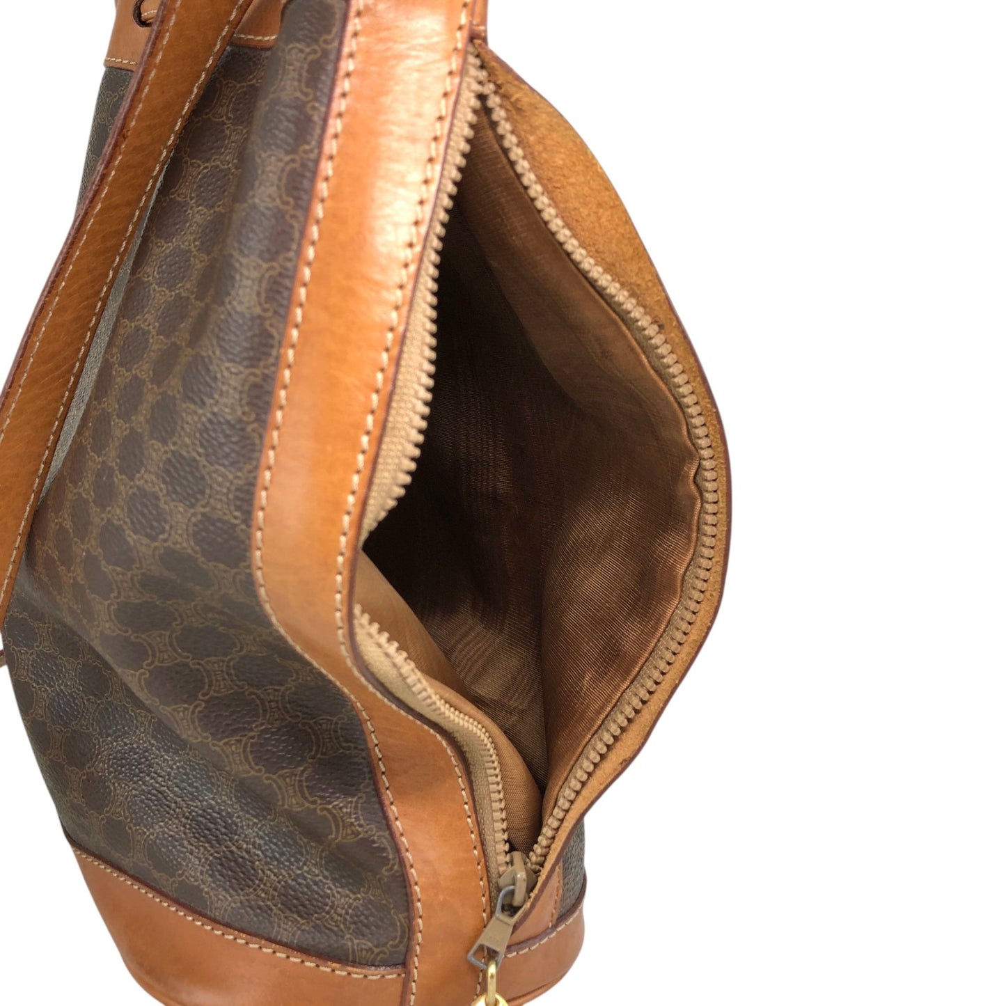 CELINE Macadam Blason Drawstring Shoulder bag Brown Vintage s6mkjn