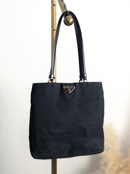 PRADA Triangle Logo Totebag Handbag Black Vintage 6ihn7n