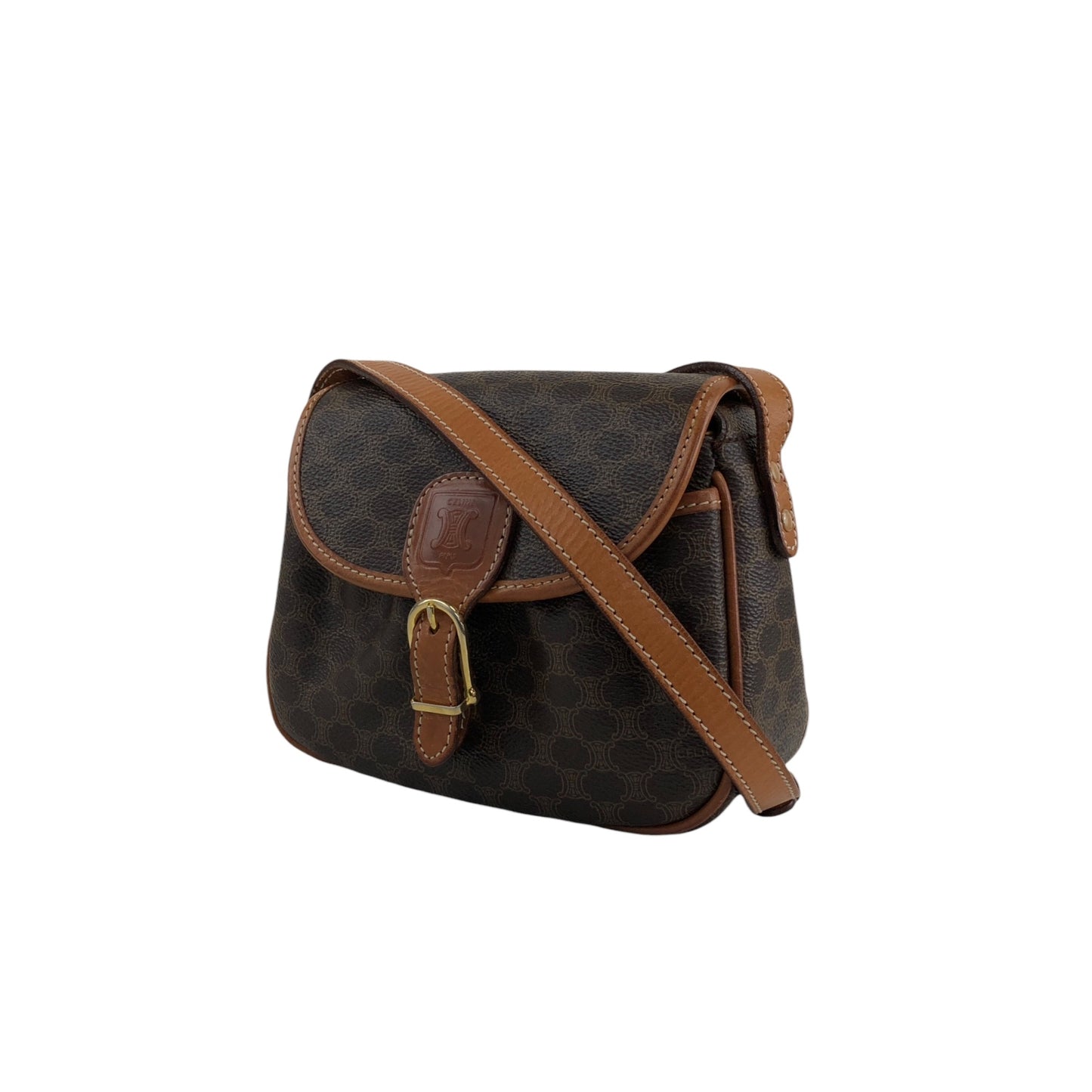 CELINE Macadam Blason Front Buckle  Shoulder bag Brown Vintage gzgnsp
