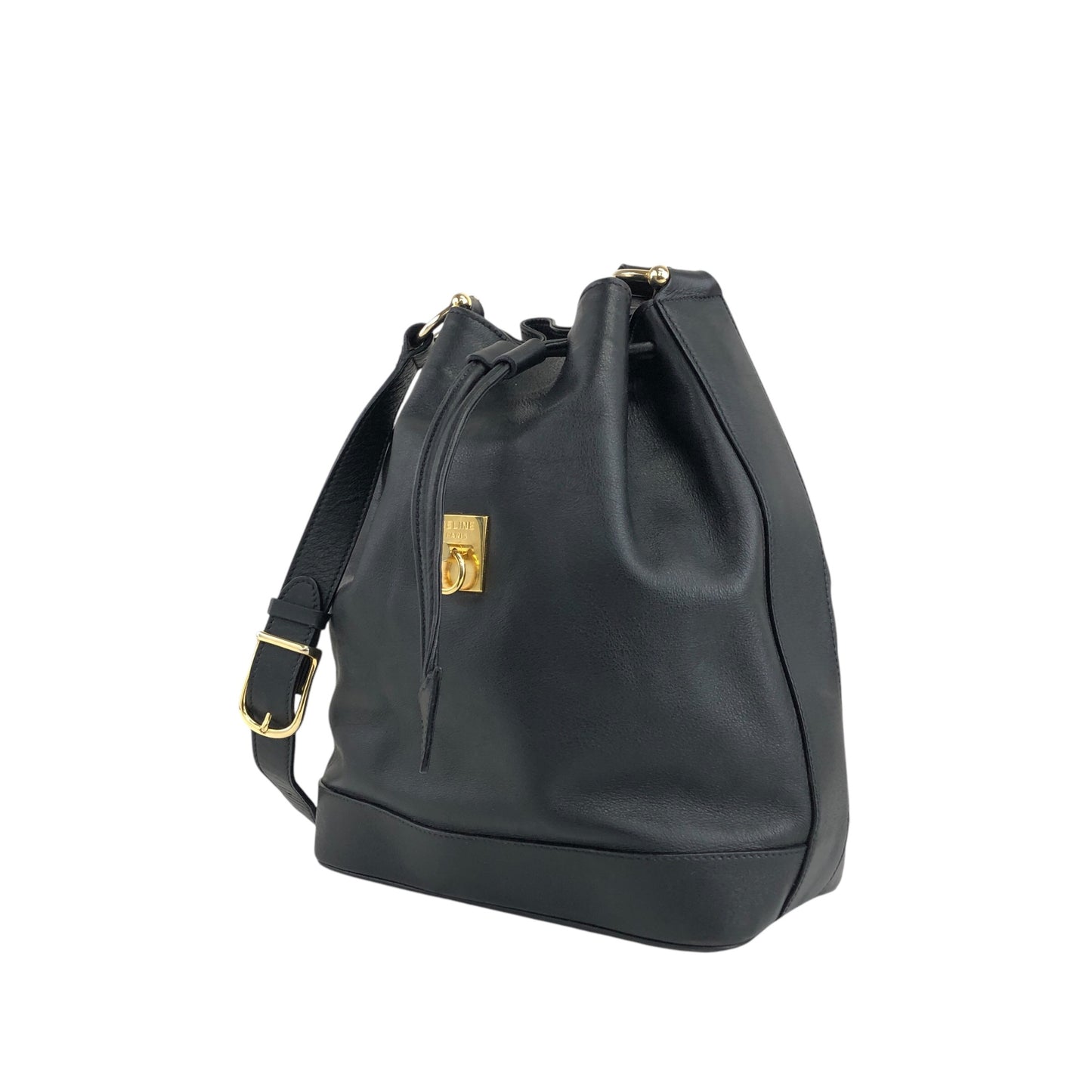 CELINE Gancini Drawstring Shoulder bag Black Vintage 4852gj