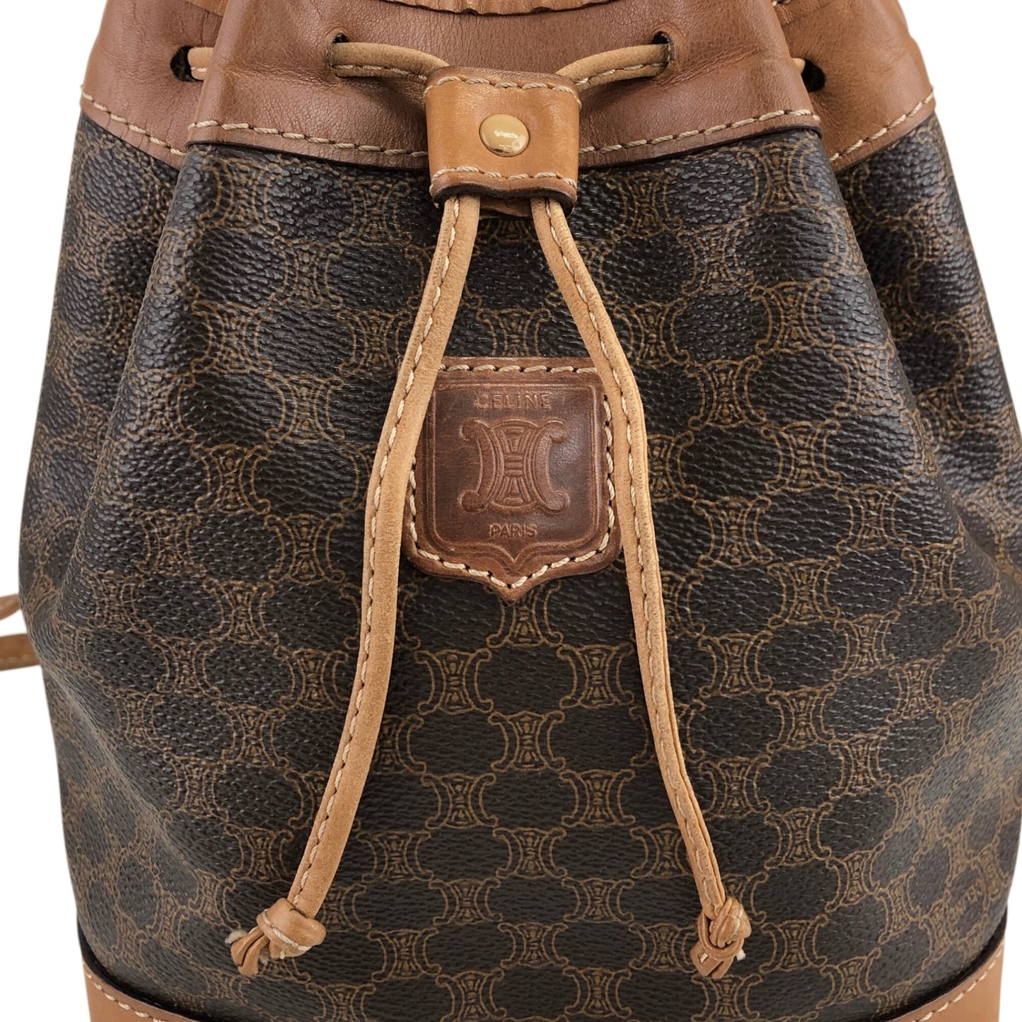 CELINE Macadam Blason Drawstring Shoulder bag Brown Vintage wt5bvk