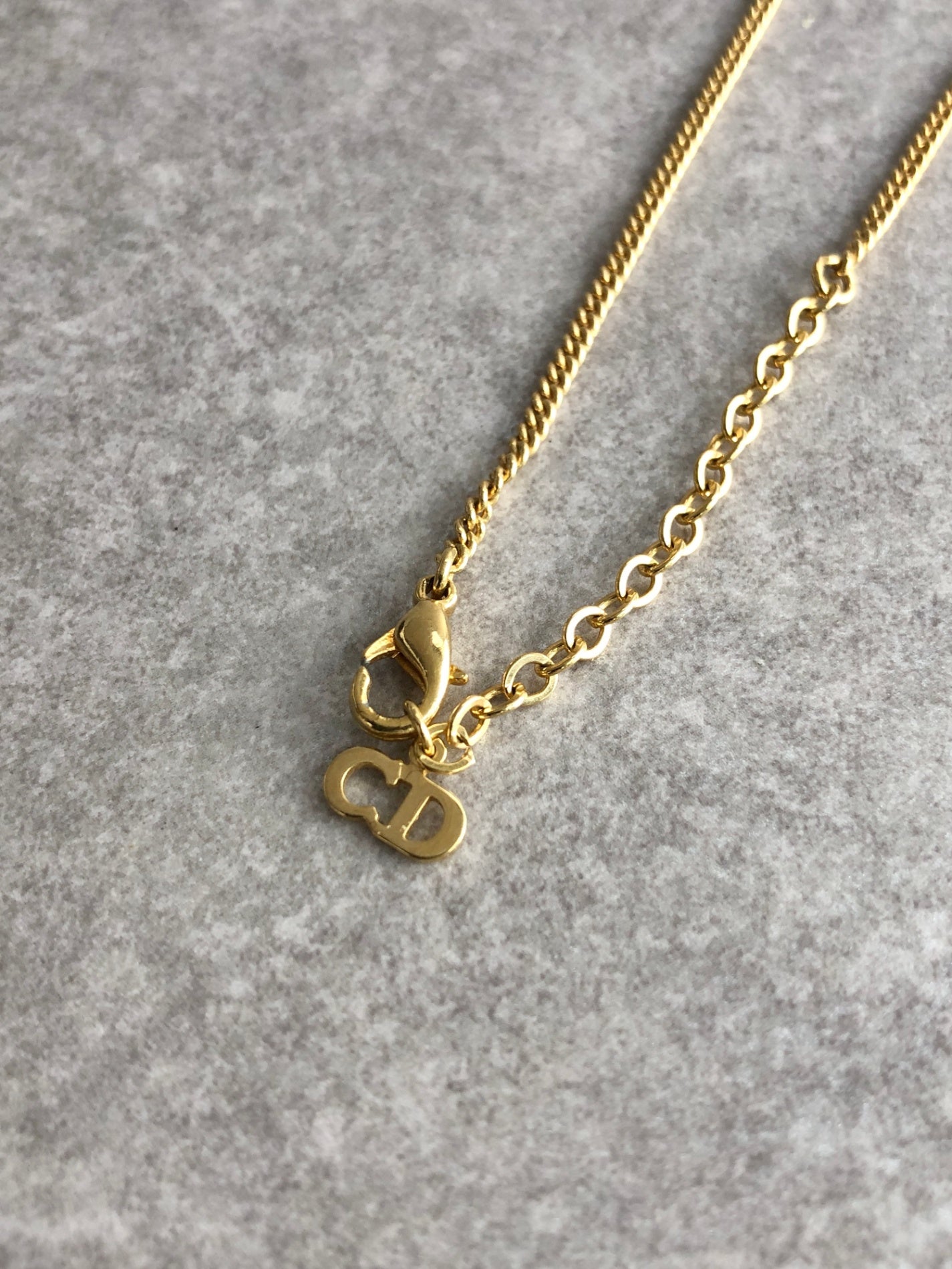 Christian Dior CD Logo Rhinestone Necklace Gold Vintage hrmhsa