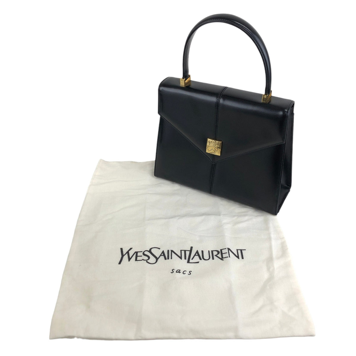 Yves Saint Laurent YSL Logo Top Handle Handbag Black Vintage m6kuvb
