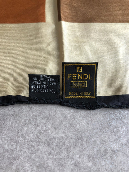 FENDI Silk100% Scarf Brown Vintage tkau2i