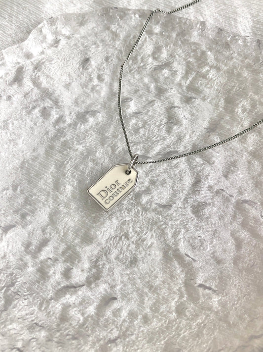 Christian Dior Logo Necklace White Vintage ncud5k