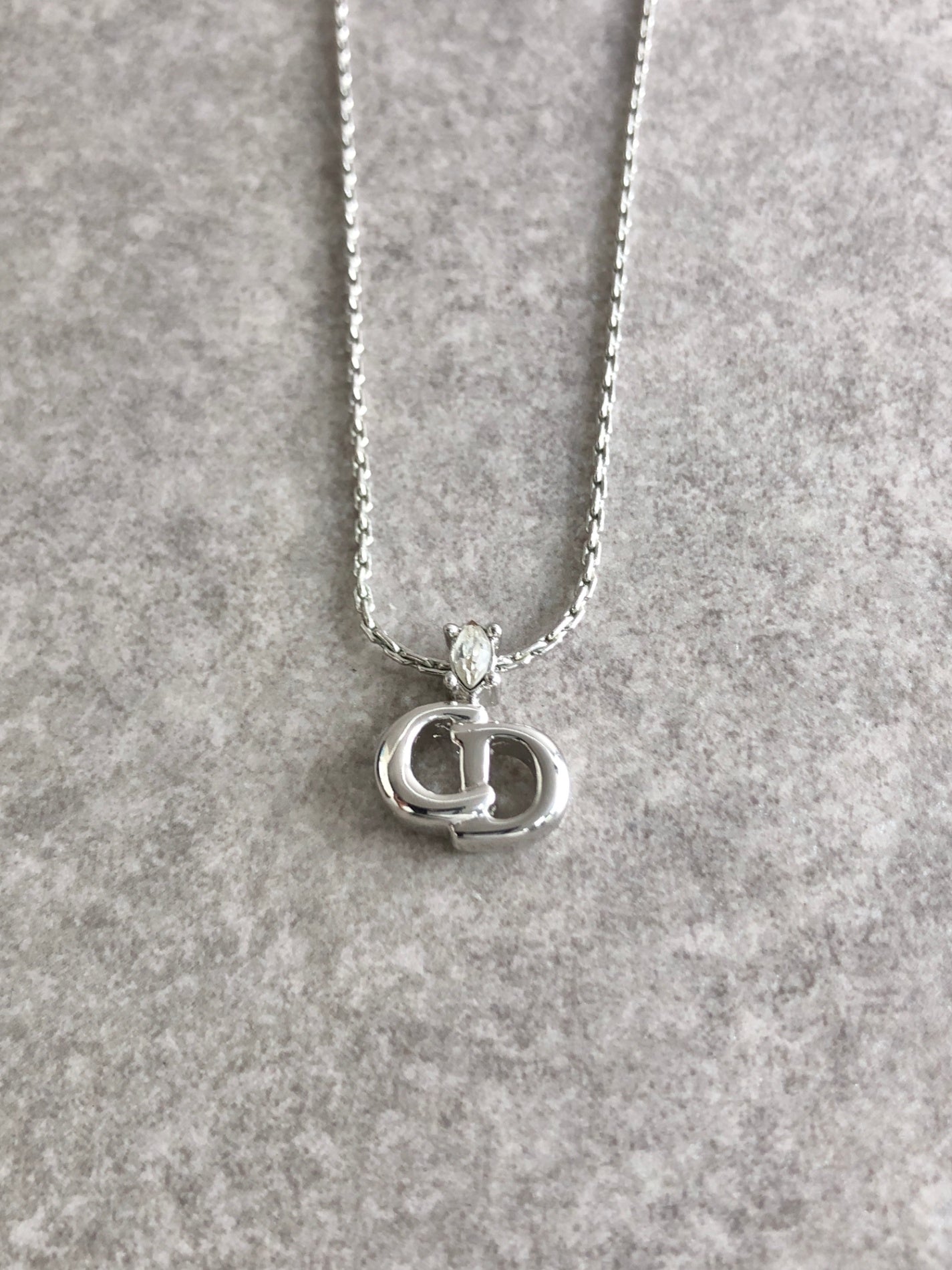 Christian Dior CD Logo Rhinestone Necklace Silver Vintage nc4bh4