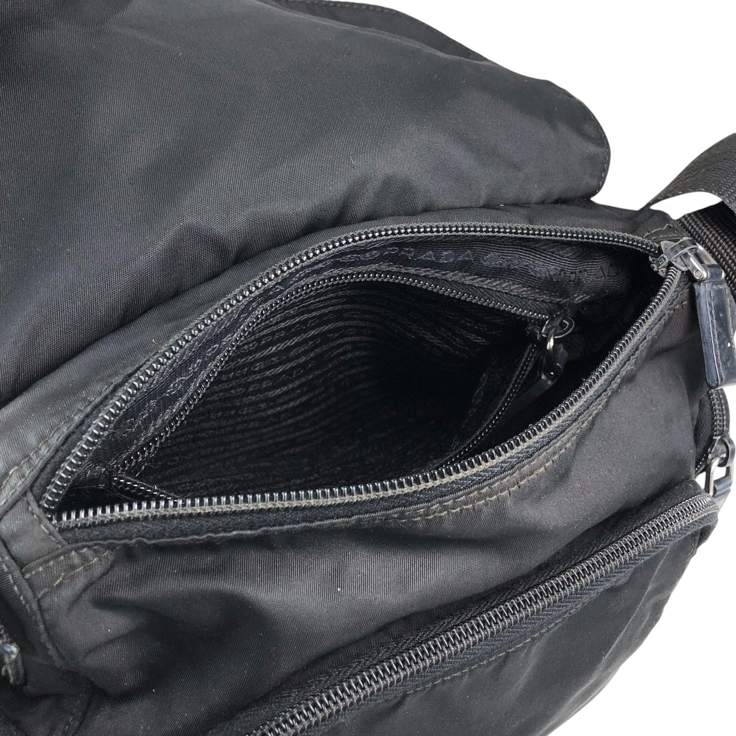 PRADA Tessuto Triangle Logo Front Buckle Side Pocket Shoulder bag Black Vintage 75anhg