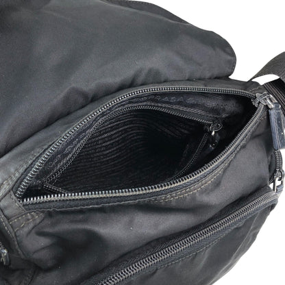 PRADA Tessuto Triangle Logo Front Buckle Side Pocket Shoulder bag Black Vintage 75anhg