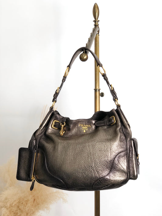 PRADA Logo Side Pocket Two-way Handbag Shoulder bag Bronze Vintage fiftw3