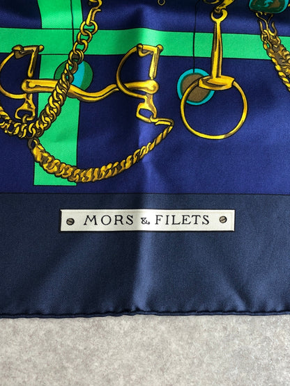 HERMES SILK Scarf Navy Mors & Filets Vintage uk668y