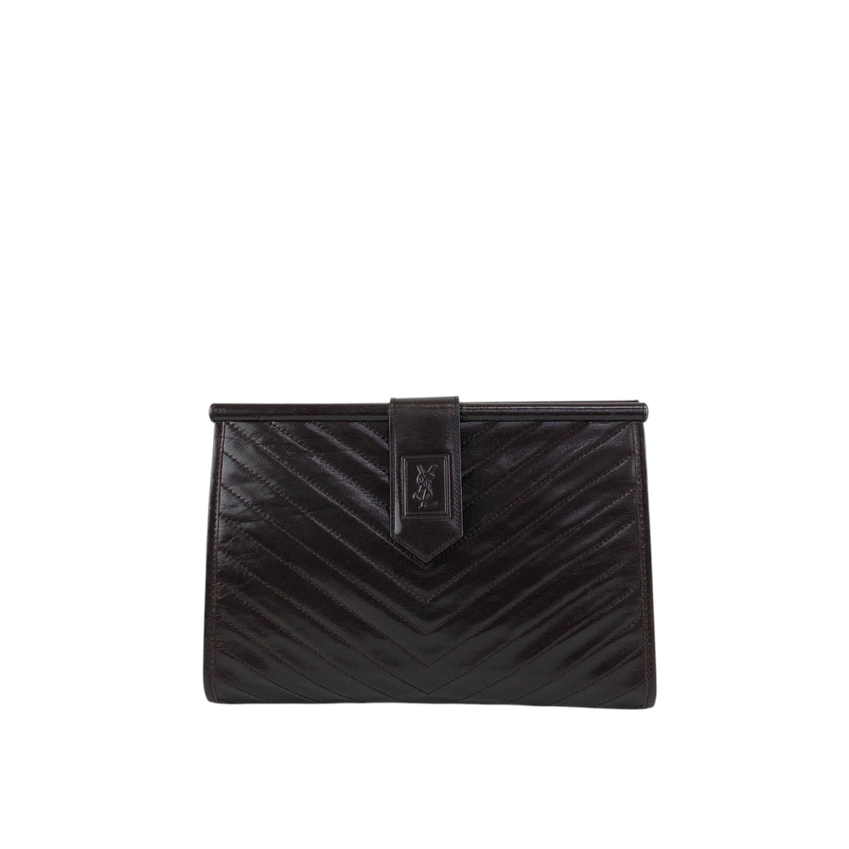 Yves Saint Laurent YSL Logo Bias Stitch Clutch bag Brown Vintage sj7x37