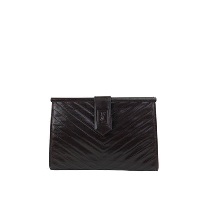 Yves Saint Laurent YSL Logo Bias Stitch Clutch bag Brown Vintage sj7x37