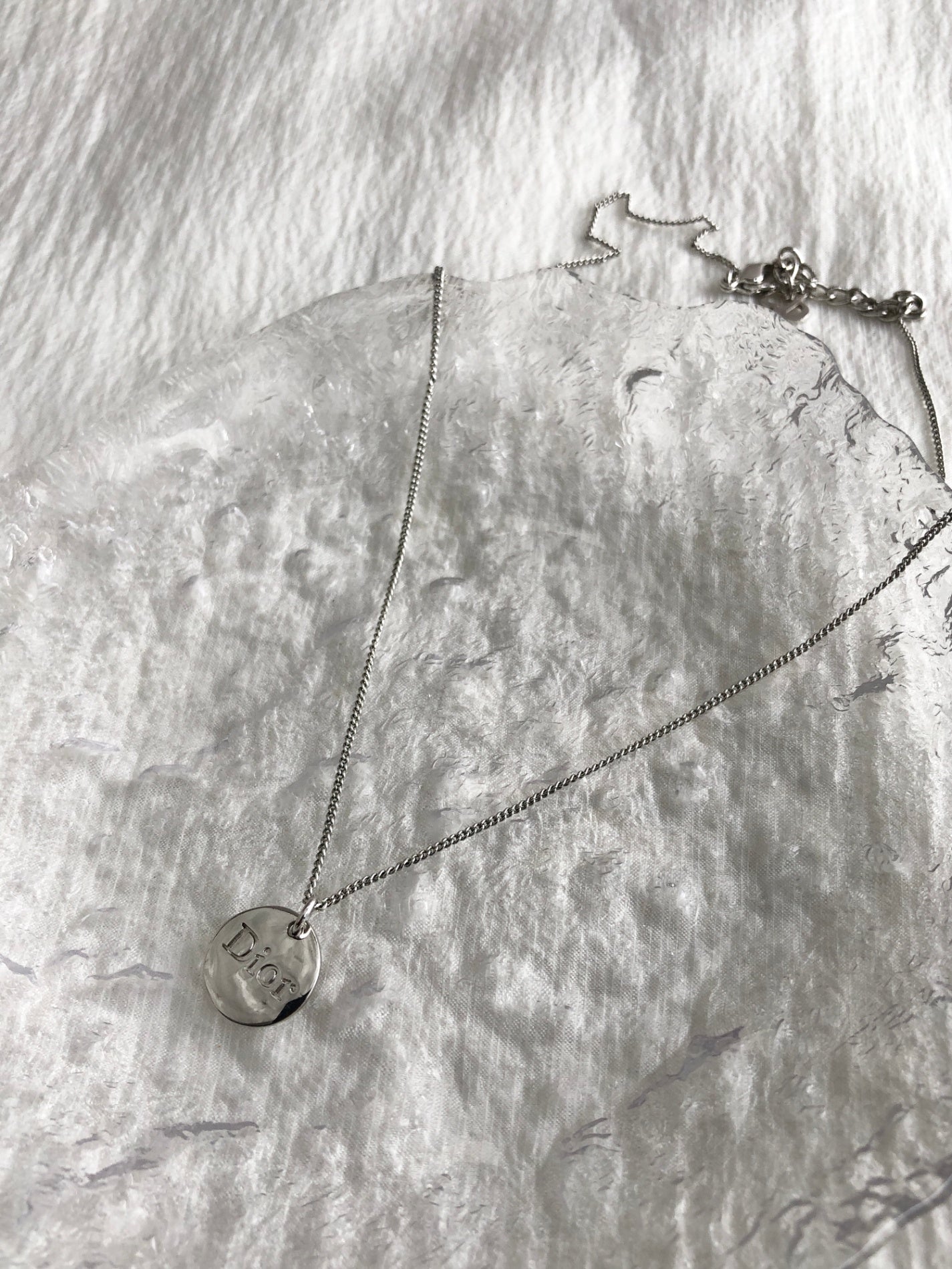 Christian Dior Logo Necklace Silver Vintage 4tsysf