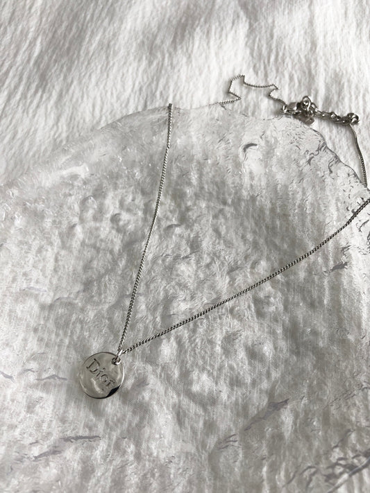Christian Dior Logo Necklace Silver Vintage 4tsysf