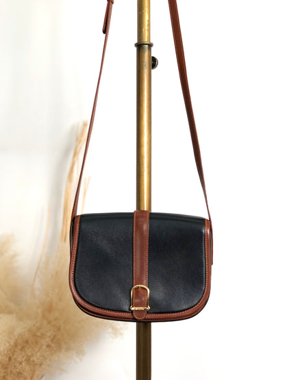 CELINE Front Buckle Shoulder bag Black×Brown Vintage 8seizv