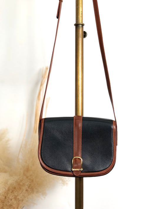 CELINE Front Buckle Shoulder bag Black×Brown Vintage 8seizv