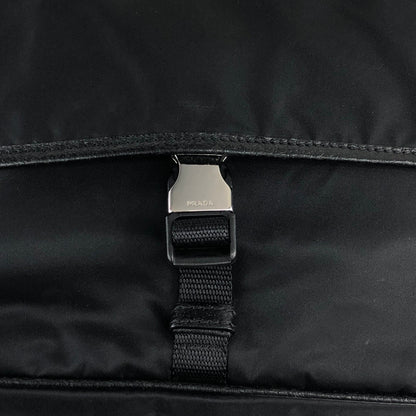 PRADA Tessuto Triangle Logo Front Buckle Shoulder bag Black Vintage 2arab2