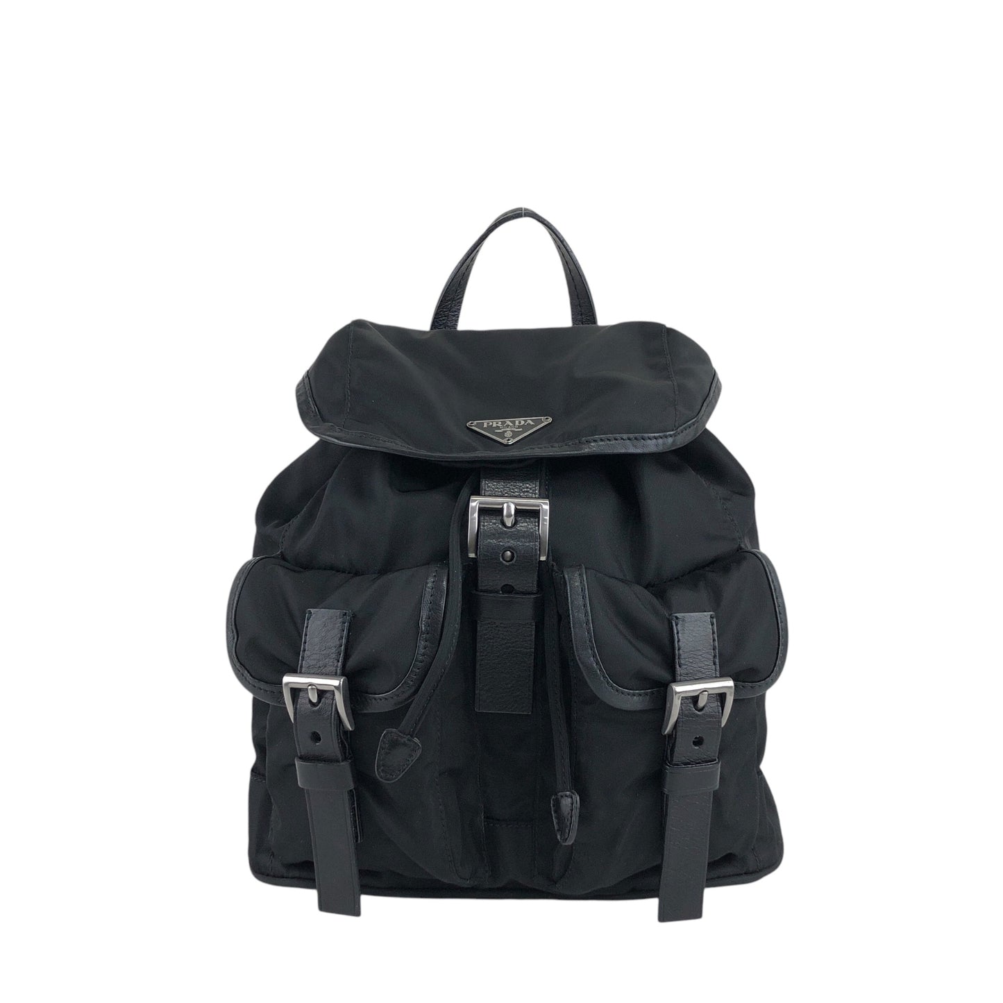 PRADA Triangle Logo Double Pocket Backpack Black Vintage rd6n42