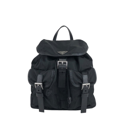 PRADA Triangle Logo Double Pocket Backpack Black Vintage rd6n42