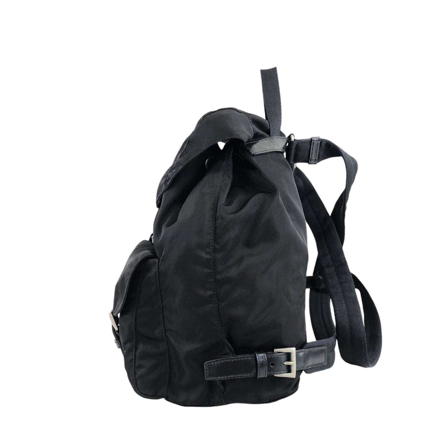 PRADA Triangle Logo Double Pocket Backpack Black Vintage 386zpd