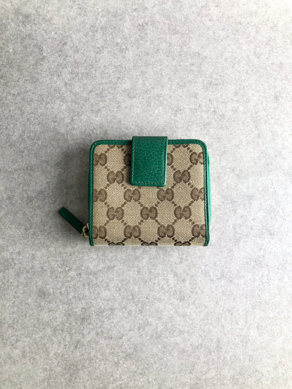 GUCCI GG Pattern Folded Wallet Beige×Green Vintage umn2nb