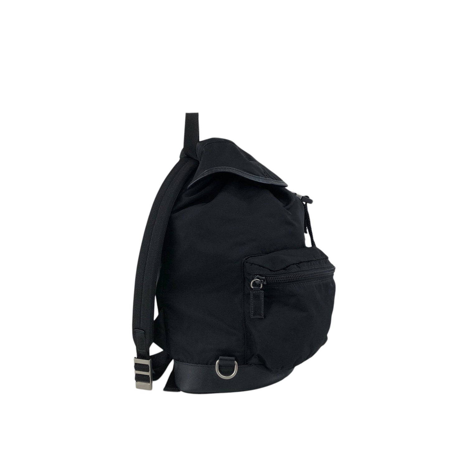 PRADA Tessuto Triangle Logo Front Buckle Double Pocket  Backpack Black Vintage ept4gf