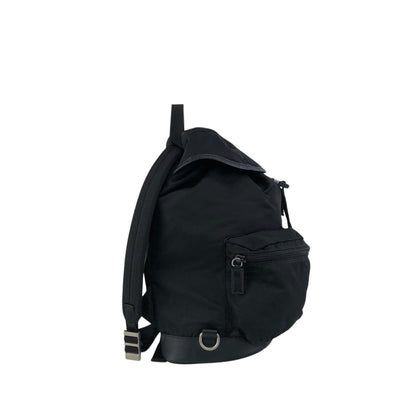 PRADA Tessuto Triangle Logo Front Buckle Double Pocket  Backpack Black Vintage ept4gf