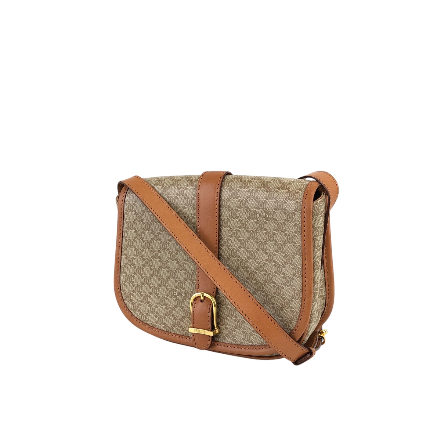 CELINE Macadam Front Buckle Shoulder bag Beige Vintage dw7z6k