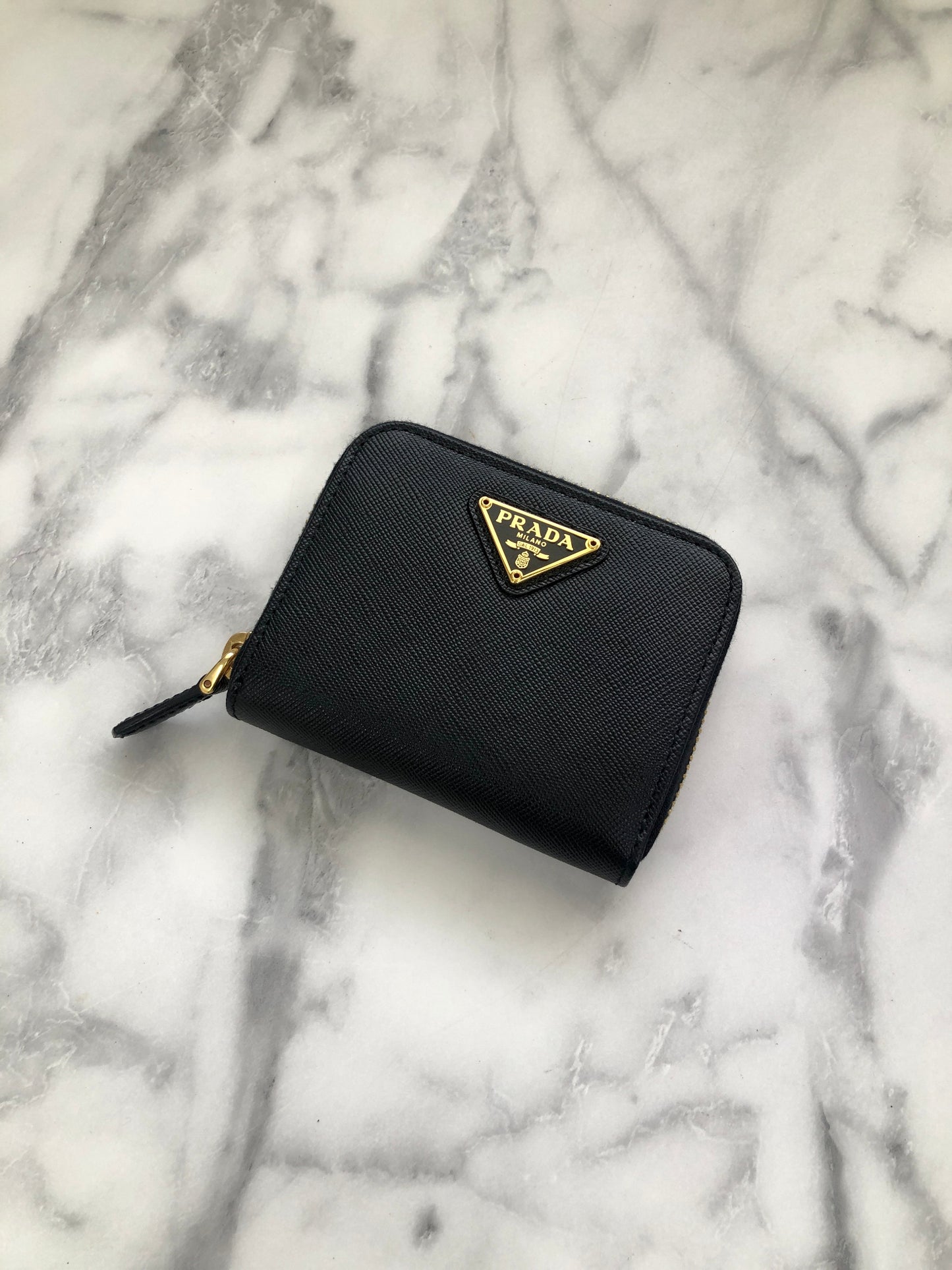 PRADA Triangle Logo Coin Purse Black Vintage d2ghy4