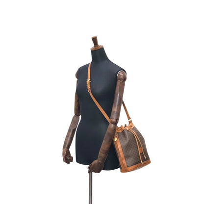 CELINE Macadam Blason Drawstring Shoulder bag Brown Vintage p5vd3z