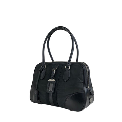 PRADA Tessuto Triangle Logo Small Boston bag Handbag Black Vintage vv4j5d