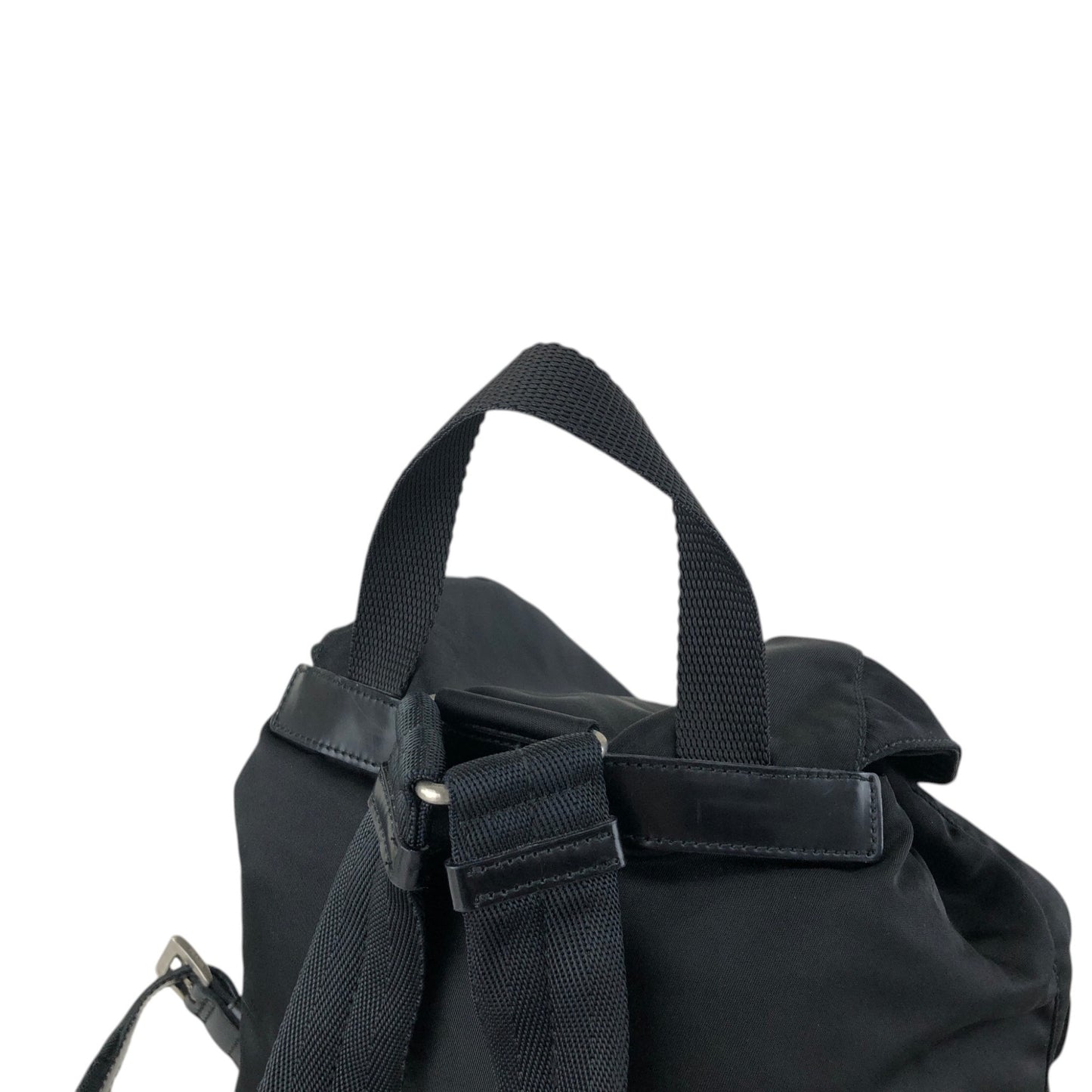 PRADA Tessuto Triangle Logo Double Pocket Backpack Black Vintage rikdef