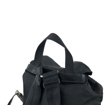 PRADA Tessuto Triangle Logo Double Pocket Backpack Black Vintage rikdef