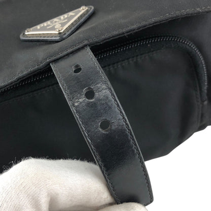 PRADA Tessuto Triangle Logo Front Buckle Shoulder bag Black Vintage fsnzjh