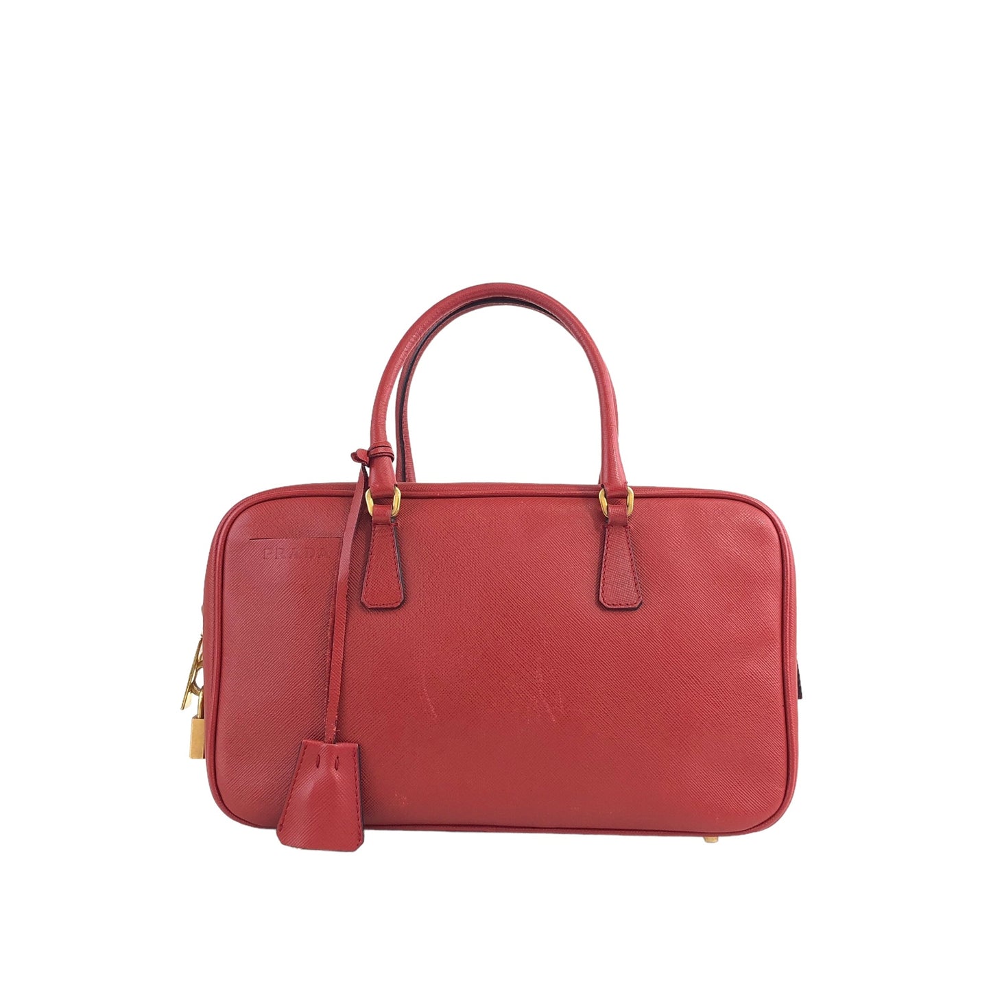 PRADA Logo Padlock Handbag Red Vintage udugdn