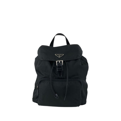 PRADA Tessuto Triangle Logo Front Buckle Front Pocket  Backpack Black Vintage 6abvn2