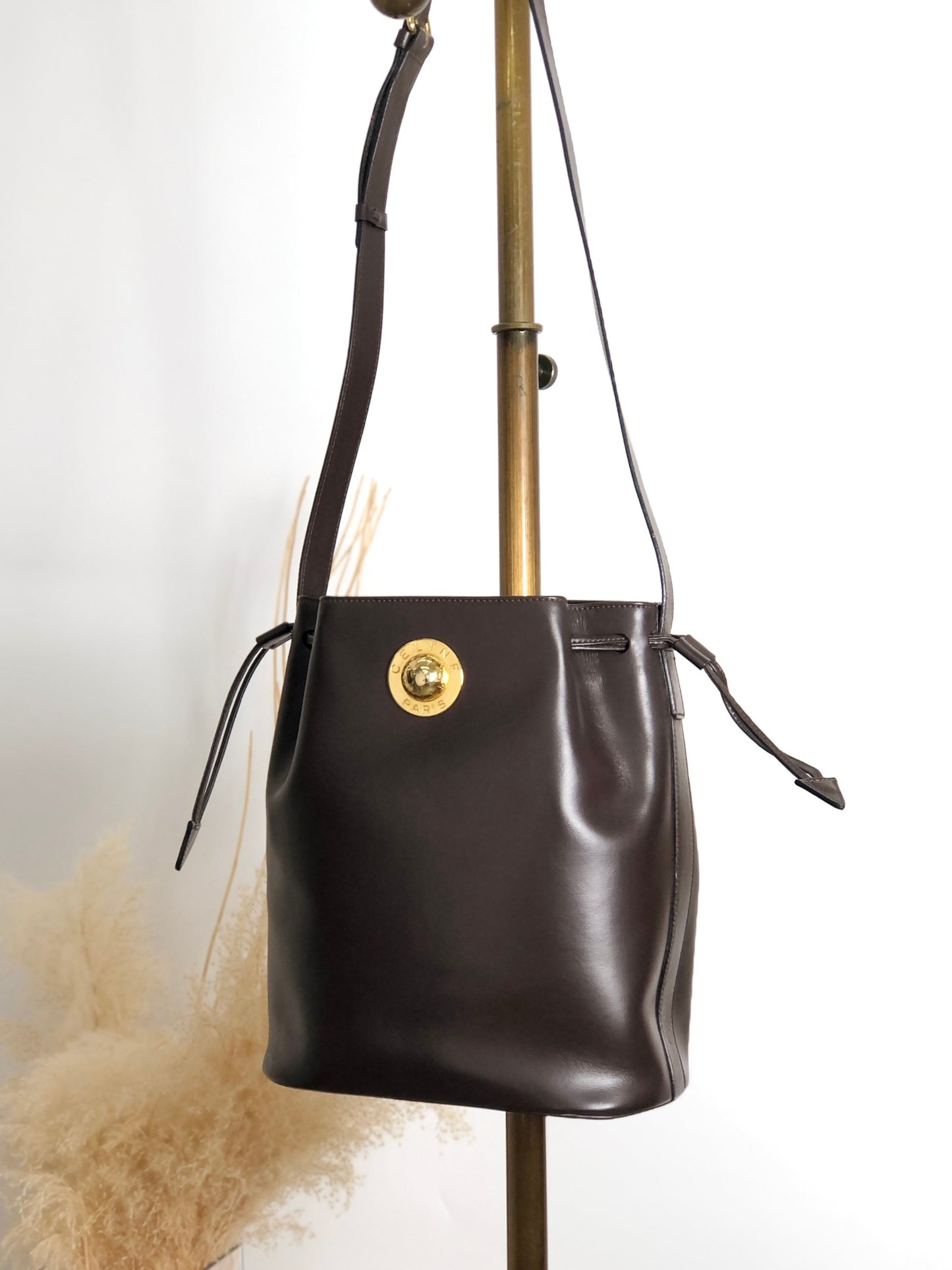 CELINE Starball Drawstring Shoulder bag Brown Vintage 4nhtxx