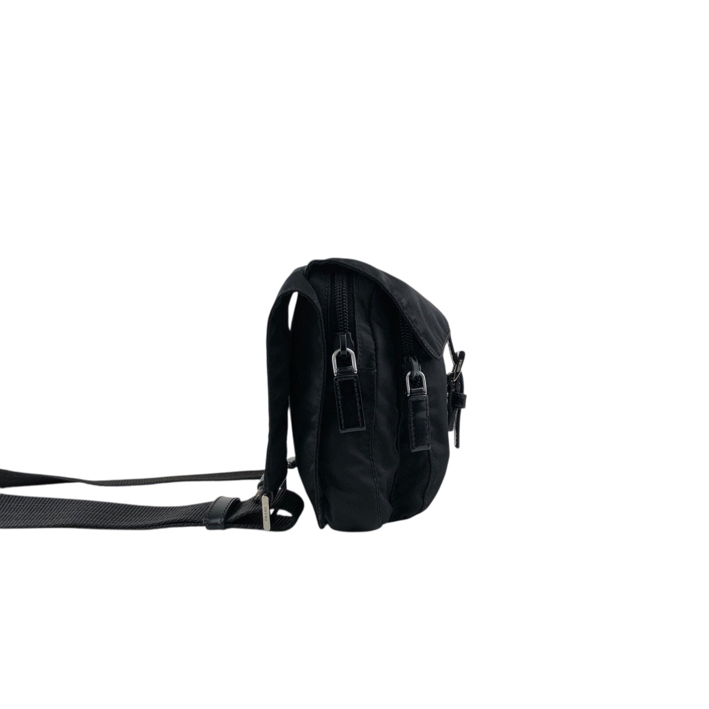 PRADA Tessuto Triangle Logo Front Buckle Shoulder bag Black Vintage mkij8a