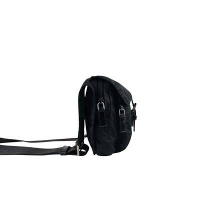 PRADA Tessuto Triangle Logo Front Buckle Shoulder bag Black Vintage mkij8a