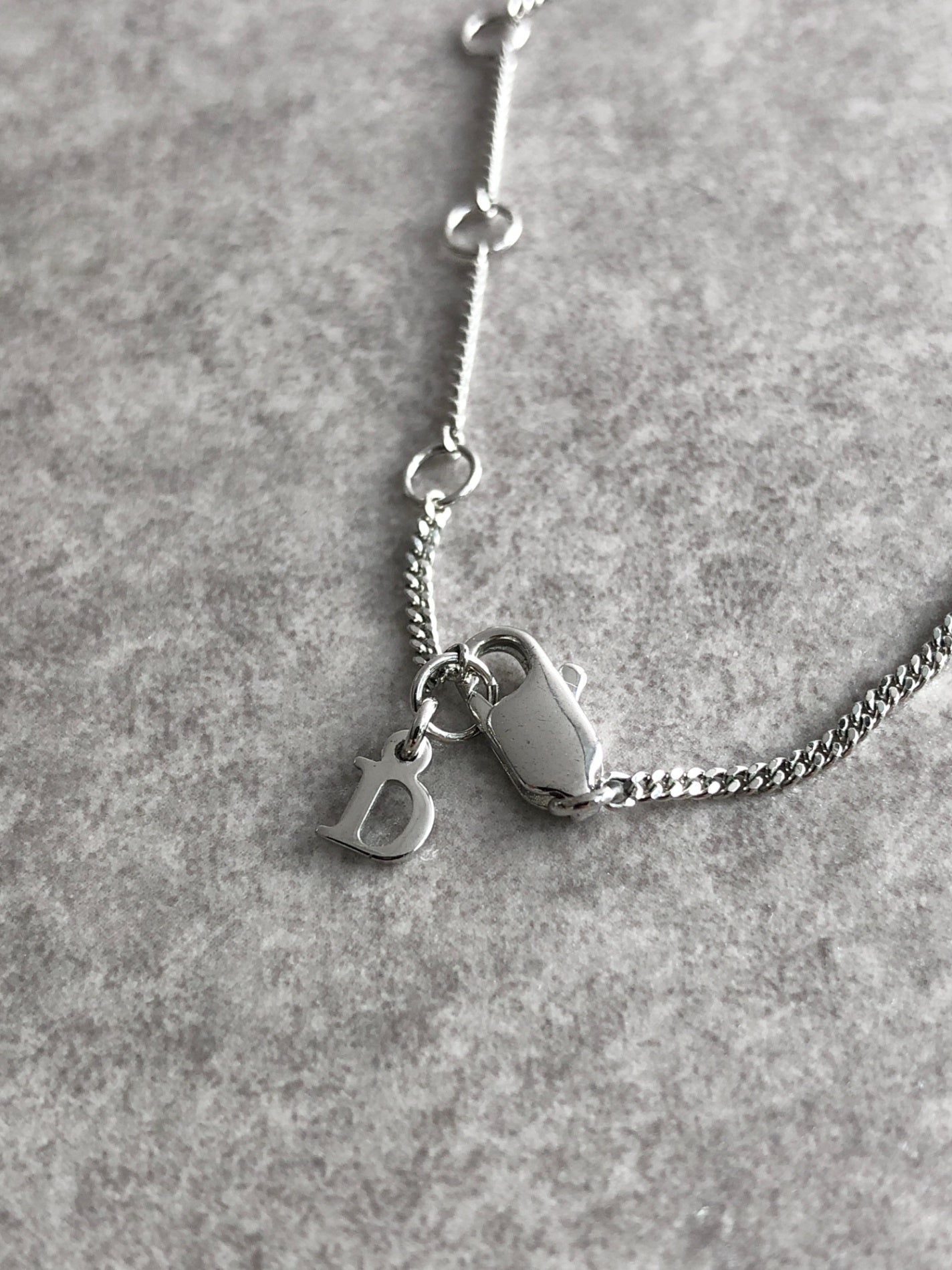 Christian Dior Logo Motif  Rhinestone Necklace Silver Vintage hhj37j