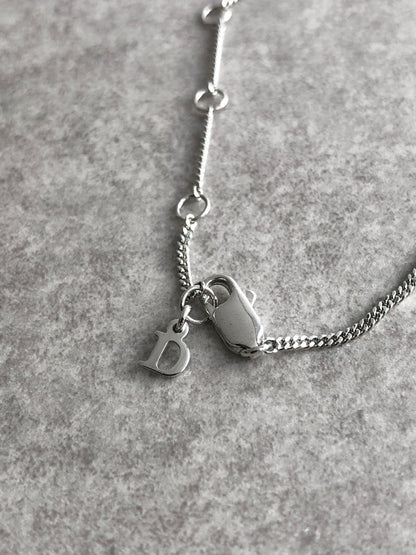 Christian Dior Logo Motif  Rhinestone Necklace Silver Vintage hhj37j
