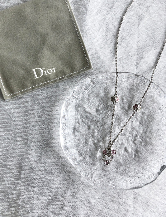 Christian Dior Rhinestone Necklace Silver Vintage kmc7cd